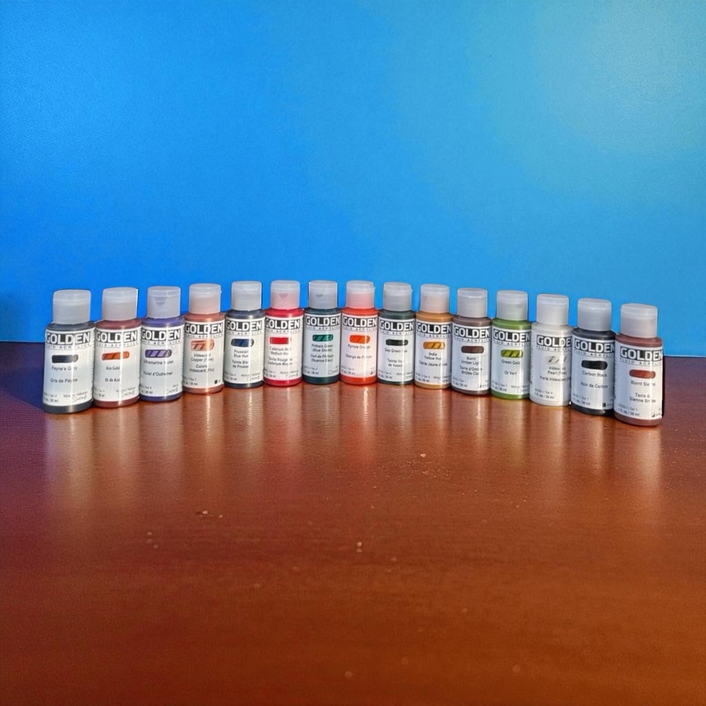 Lot of 15 GOLDEN Fluid Acrylics Paint Bundle (1 fl oz)